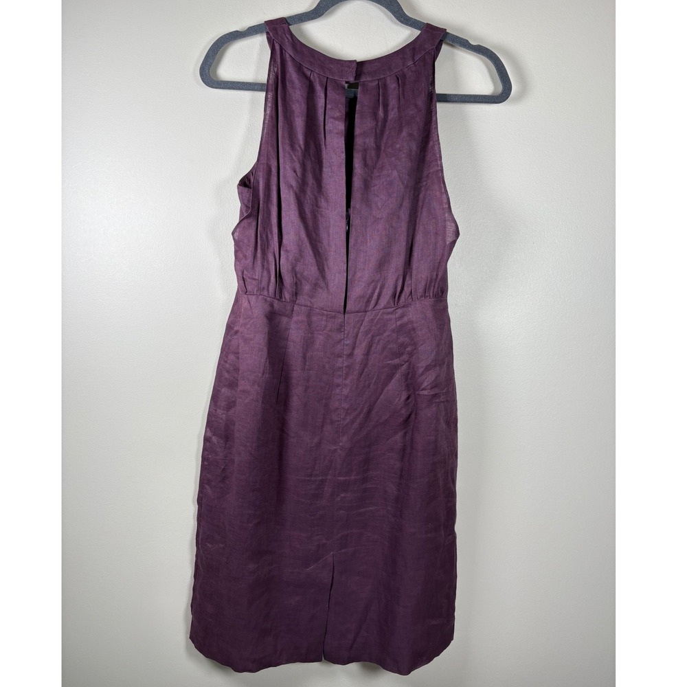 Ann Taylor LOFT Plum Purple 100% Linen Pleated Halter Neck Shift Dress Size 4 - Picture 8 of 15
